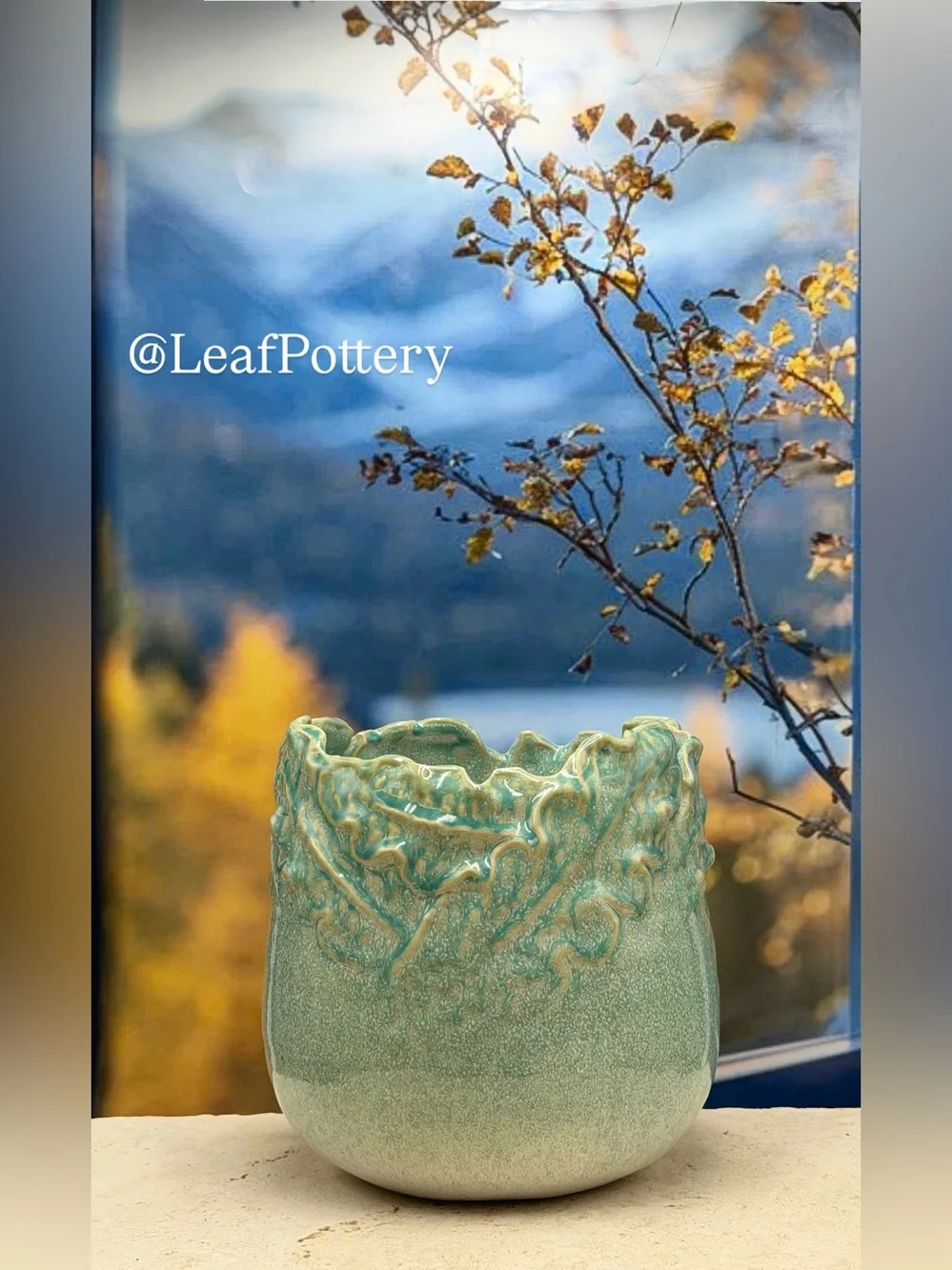 Handmade Ceramic Planter with Drainage Hole, 7x7 Teal Green Glazed Indoor Pot